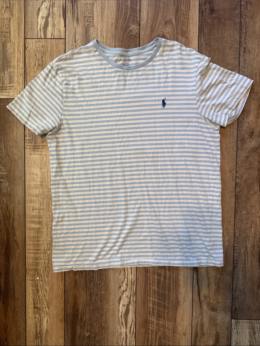 Ralph Lauren Light Blue & White Striped Crewneck Tee